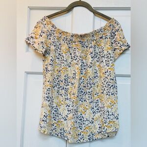 Old Navy Floral Off-Shoulder Blouse - Blue and Yellow